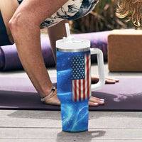 Custom American Flag Universe Patriotic Tumbler With Handle Blue Galaxy Sky Graphic Design - Wonder Print Shop