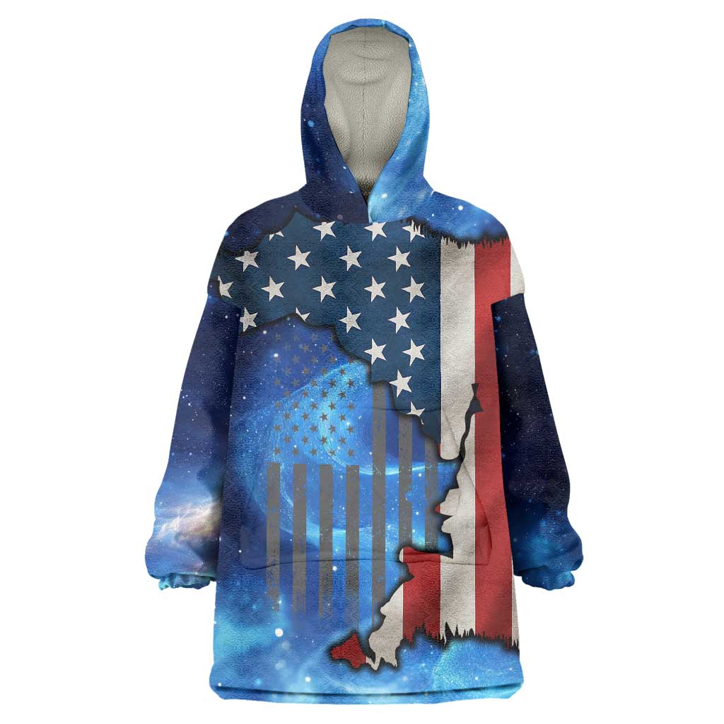 Custom American Flag Universe Patriotic Wearable Blanket Hoodie Blue Galaxy Sky Graphic Design - Wonder Print Shop