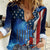 Custom American Flag Universe Patriotic Women Casual Shirt Blue Galaxy Sky Graphic Design - Wonder Print Shop