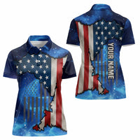 Custom American Flag Universe Patriotic Women Polo Shirt Blue Galaxy Sky Graphic Design - Wonder Print Shop