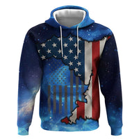 Custom American Flag Universe Patriotic Zip Hoodie Blue Galaxy Sky Graphic Design - Wonder Print Shop