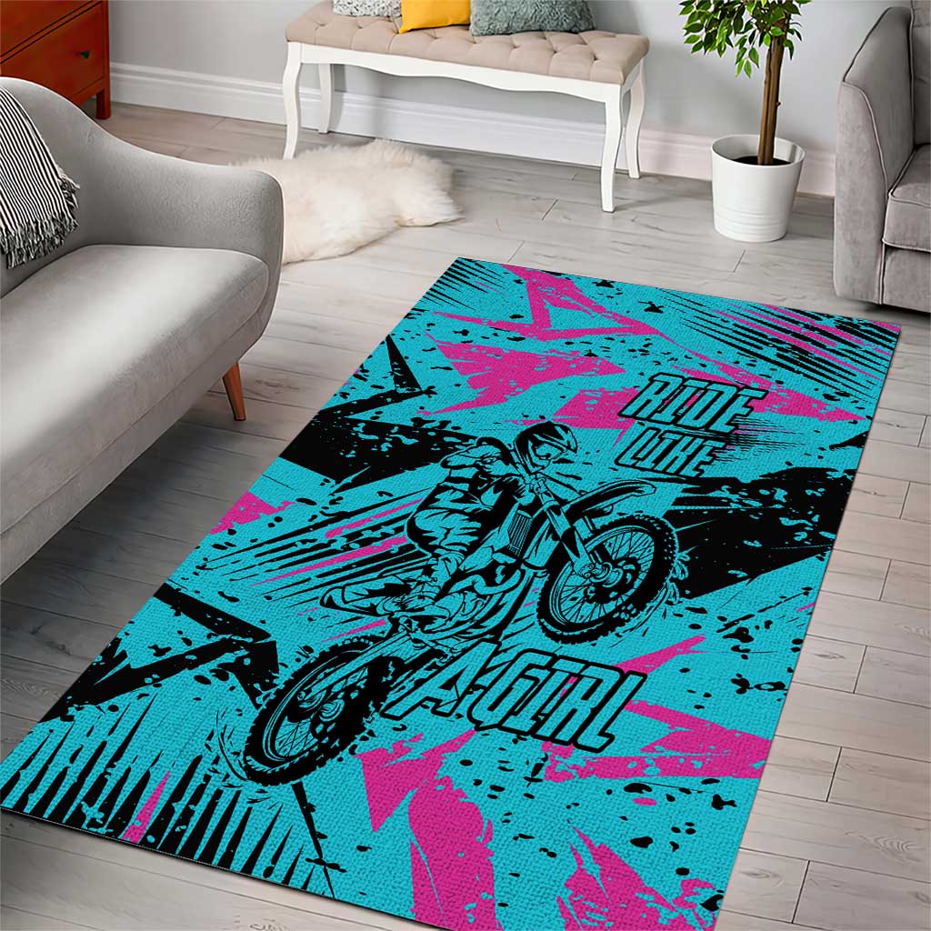 Personalized Ride Like a Girl Area Rug Motocross Graphic and Turquoise Pink Graffiti Design - Wonder Print Shop