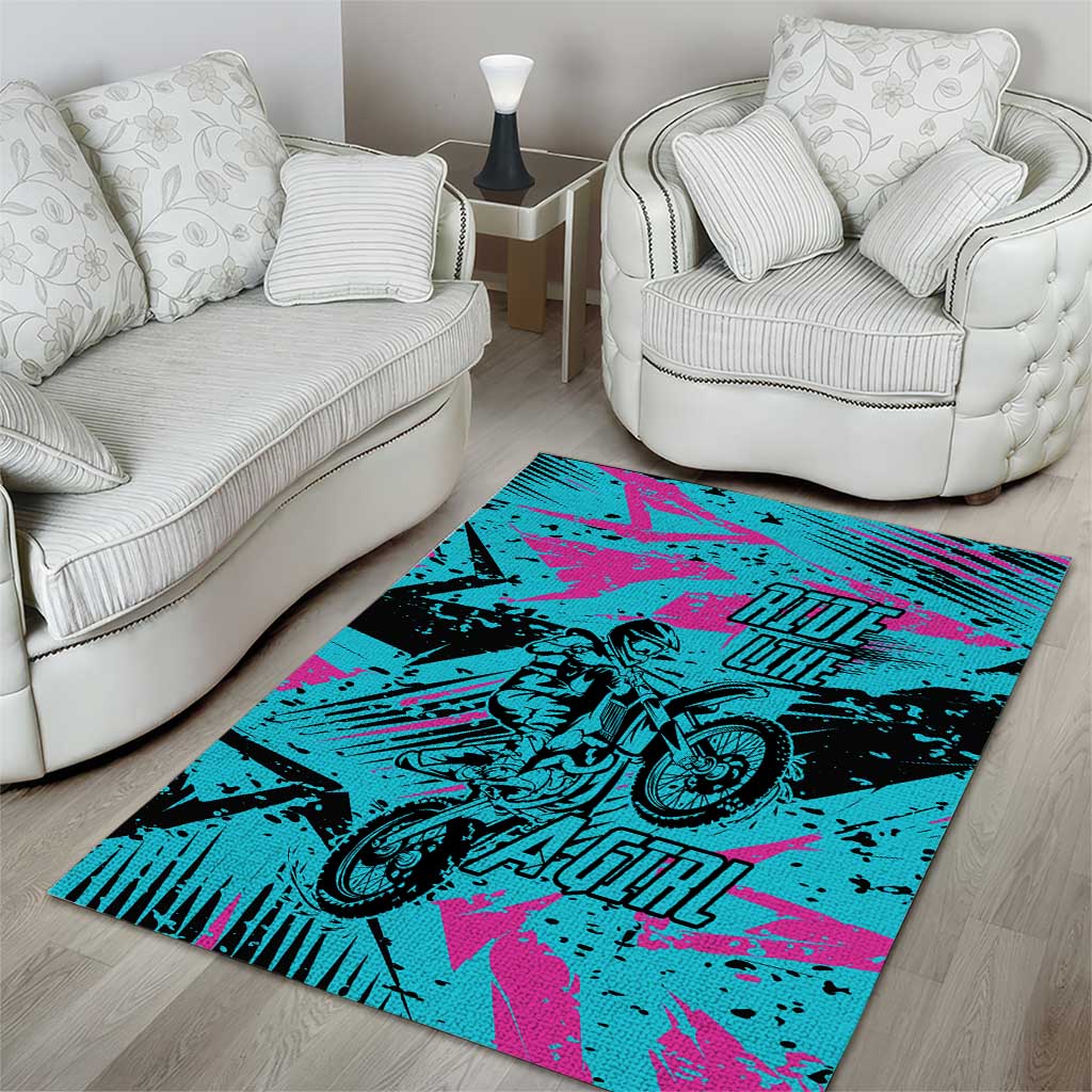 Personalized Ride Like a Girl Area Rug Motocross Graphic and Turquoise Pink Graffiti Design - Wonder Print Shop
