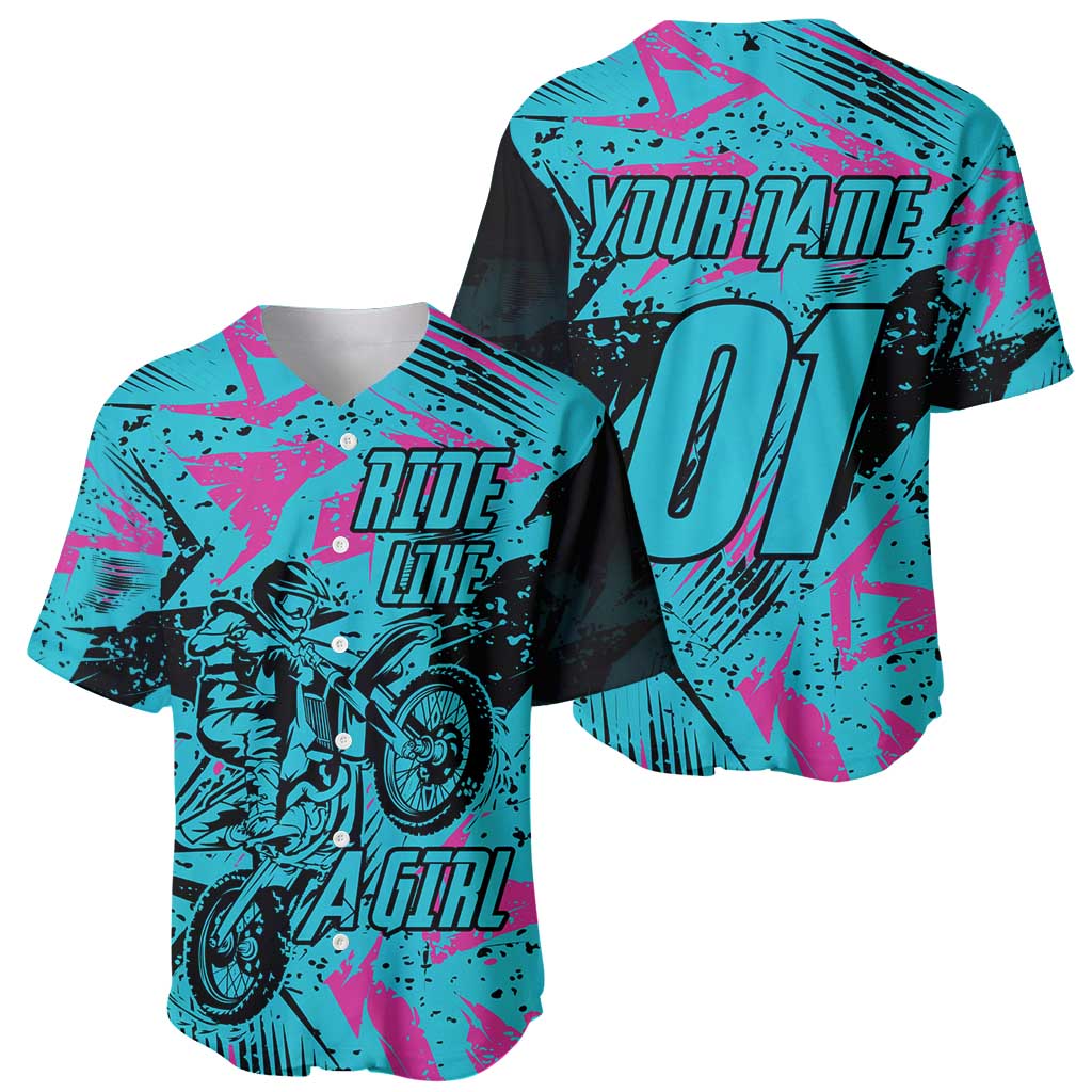 Personalized Ride Like a Girl Baseball Jersey Motocross Graphic and Turquoise Pink Graffiti Design - Wonder Print Shop