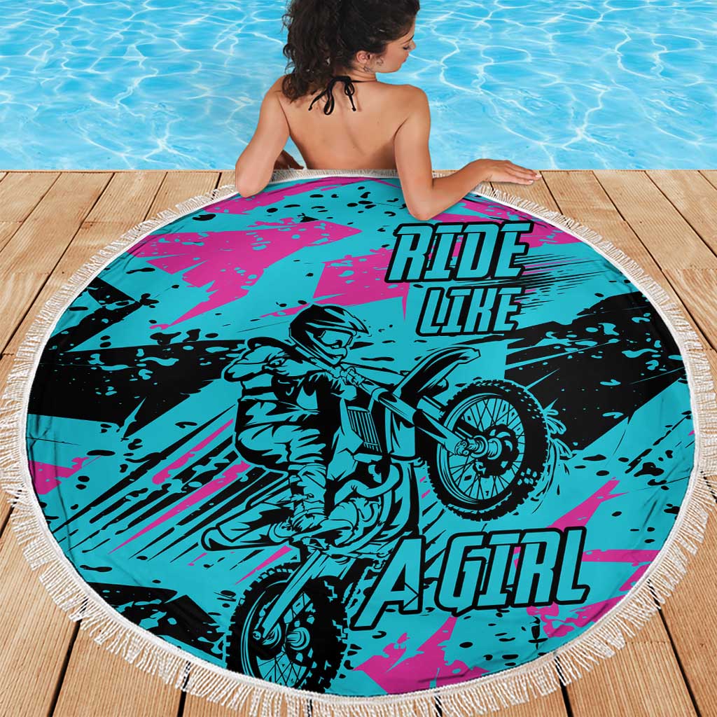 Personalized Ride Like a Girl Beach Blanket Motocross Graphic and Turquoise Pink Graffiti Design - Wonder Print Shop