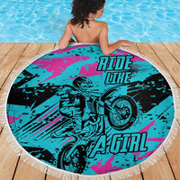 Personalized Ride Like a Girl Beach Blanket Motocross Graphic and Turquoise Pink Graffiti Design - Wonder Print Shop