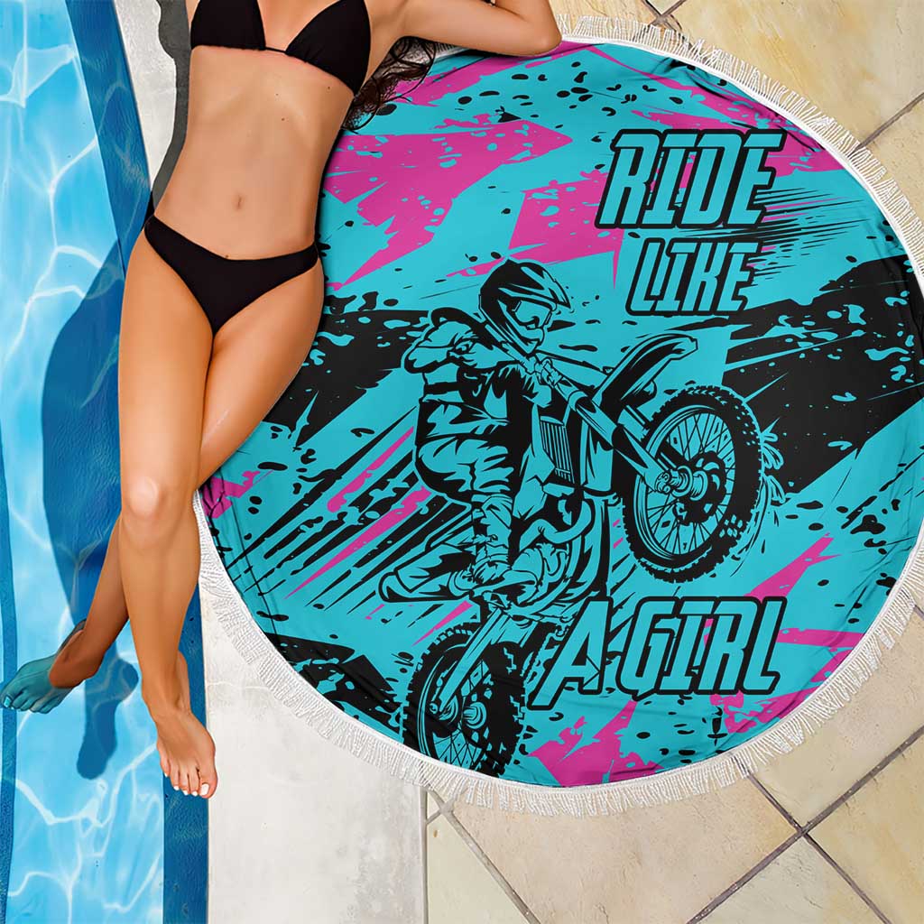 Personalized Ride Like a Girl Beach Blanket Motocross Graphic and Turquoise Pink Graffiti Design - Wonder Print Shop