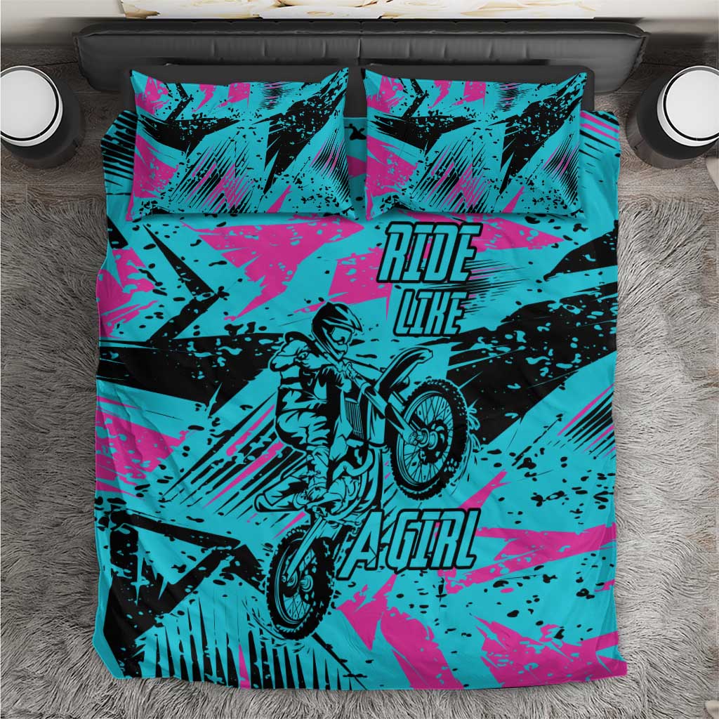 Personalized Ride Like a Girl Bedding Set Motocross Graphic and Turquoise Pink Graffiti Design - Wonder Print Shop