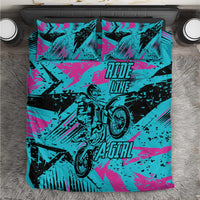Personalized Ride Like a Girl Bedding Set Motocross Graphic and Turquoise Pink Graffiti Design - Wonder Print Shop
