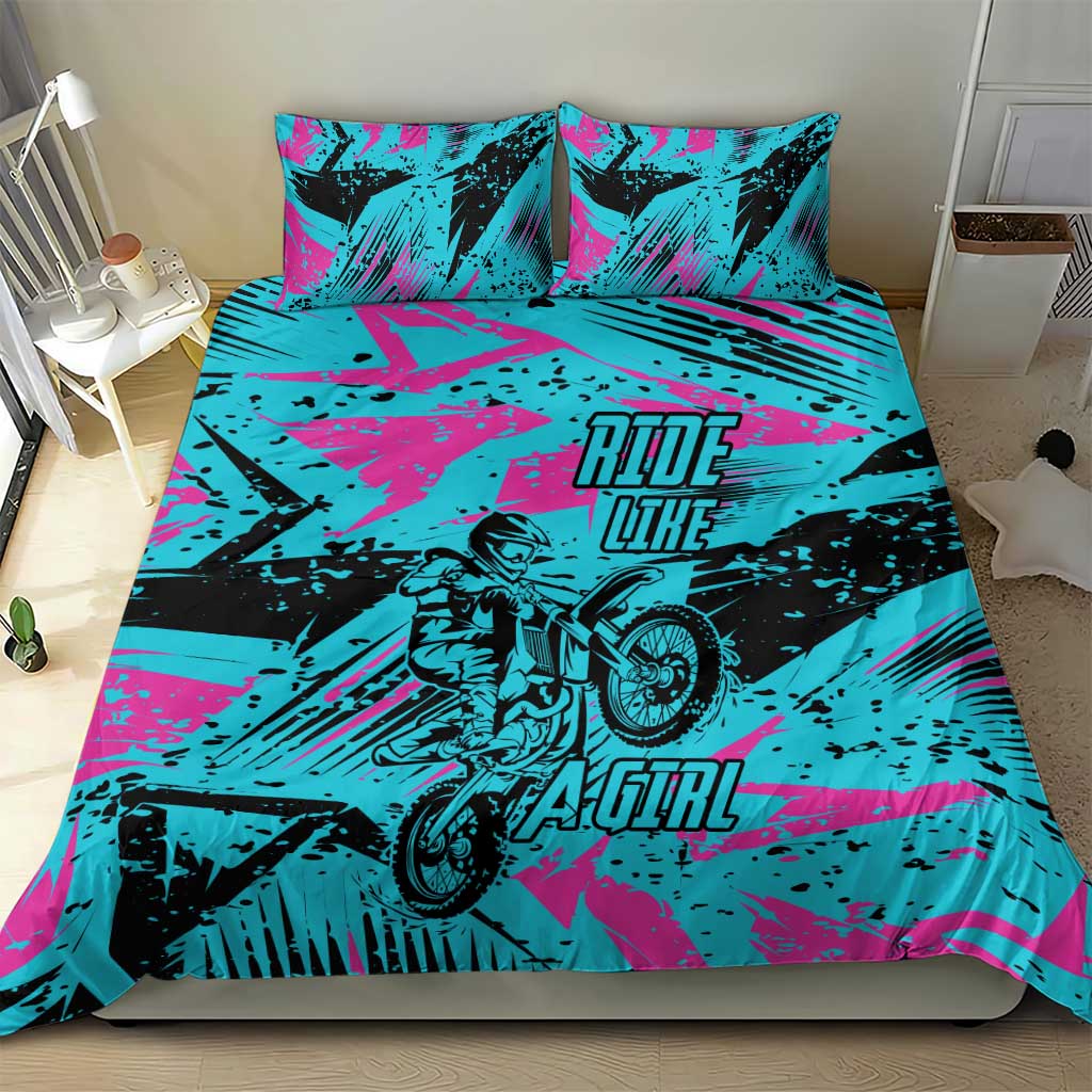 Personalized Ride Like a Girl Bedding Set Motocross Graphic and Turquoise Pink Graffiti Design - Wonder Print Shop