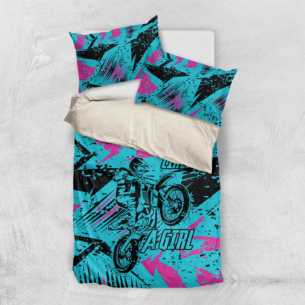 Personalized Ride Like a Girl Bedding Set Motocross Graphic and Turquoise Pink Graffiti Design - Wonder Print Shop