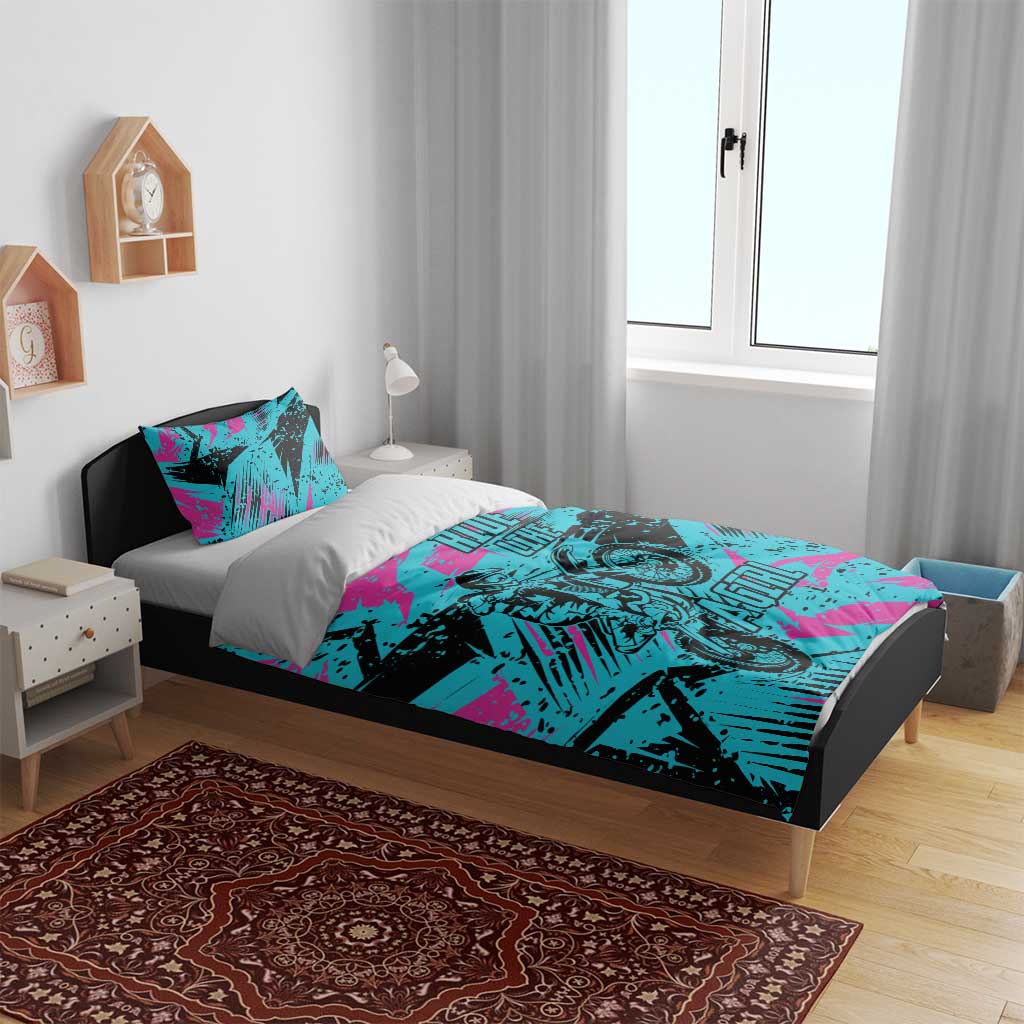 Personalized Ride Like a Girl Bedding Set Motocross Graphic and Turquoise Pink Graffiti Design - Wonder Print Shop