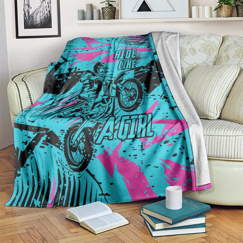 Personalized Ride Like a Girl Blanket Motocross Graphic and Turquoise Pink Graffiti Design - Wonder Print Shop