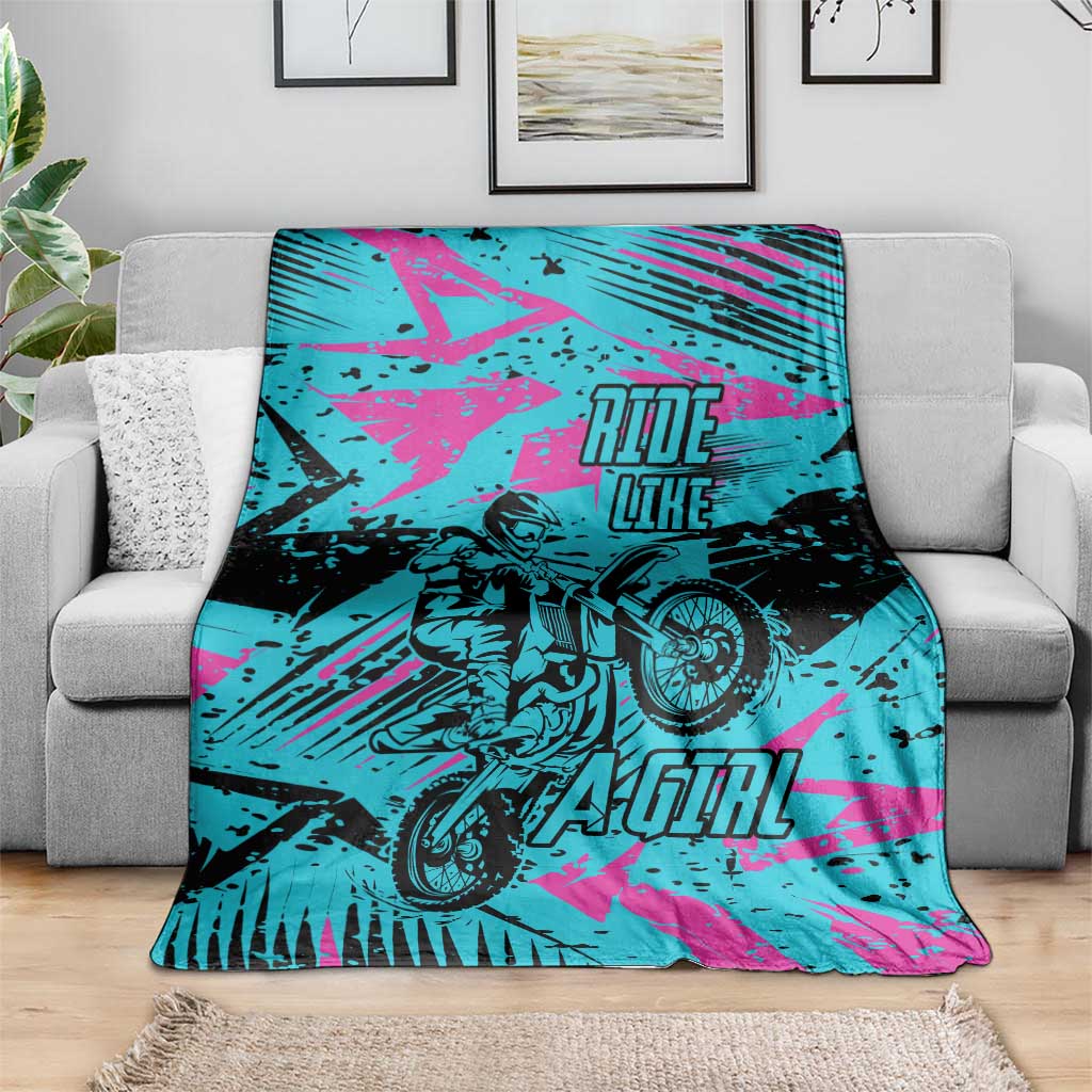 Personalized Ride Like a Girl Blanket Motocross Graphic and Turquoise Pink Graffiti Design - Wonder Print Shop