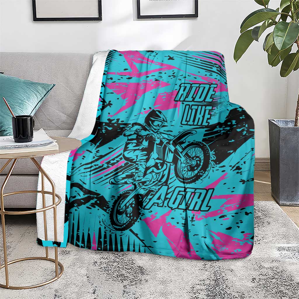 Personalized Ride Like a Girl Blanket Motocross Graphic and Turquoise Pink Graffiti Design - Wonder Print Shop