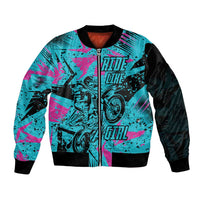 Personalized Ride Like a Girl Bomber Jacket Motocross Graphic and Turquoise Pink Graffiti Design - Wonder Print Shop