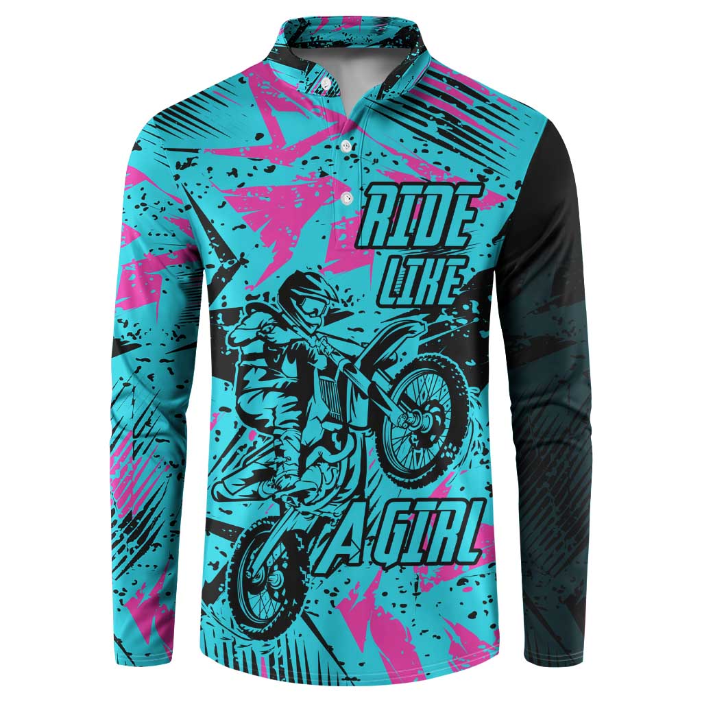 Personalized Ride Like a Girl Button Sweatshirt Motocross Graphic and Turquoise Pink Graffiti Design - Wonder Print Shop