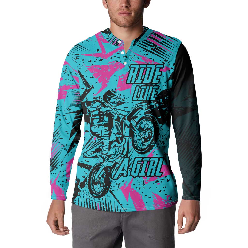 Personalized Ride Like a Girl Button Sweatshirt Motocross Graphic and Turquoise Pink Graffiti Design - Wonder Print Shop