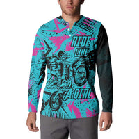 Personalized Ride Like a Girl Button Sweatshirt Motocross Graphic and Turquoise Pink Graffiti Design - Wonder Print Shop