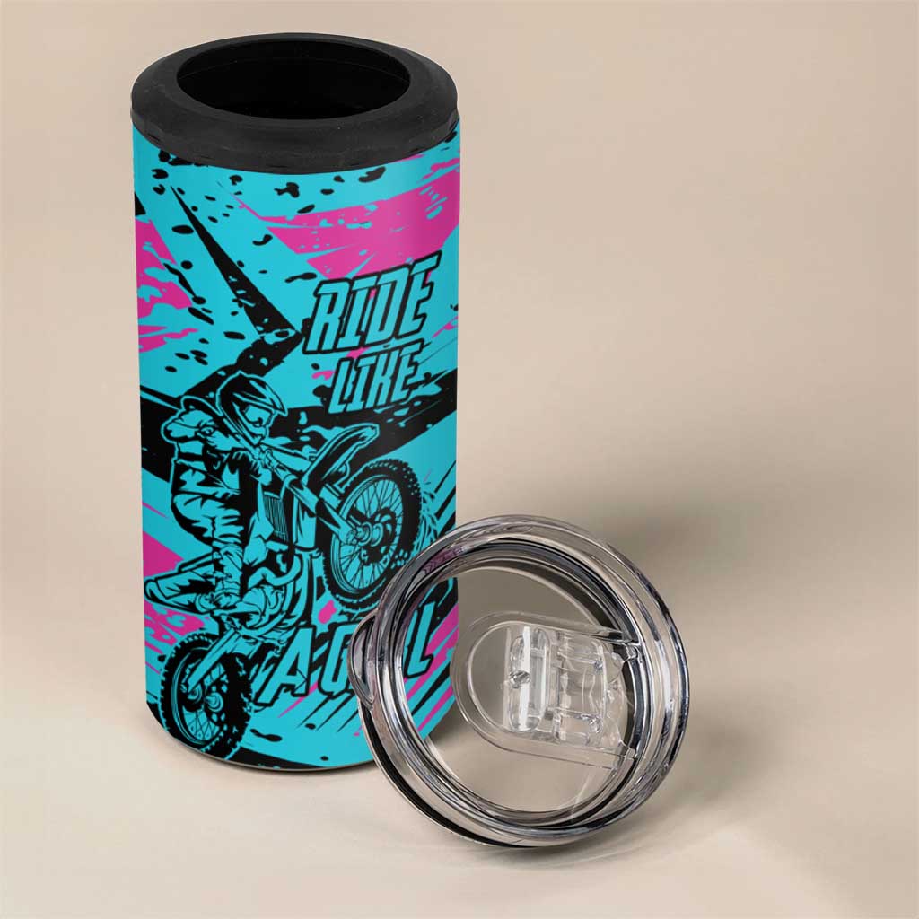 Personalized Ride Like a Girl 4 in 1 Can Cooler Tumbler Motocross Graphic and Turquoise Pink Graffiti Design - Wonder Print Shop