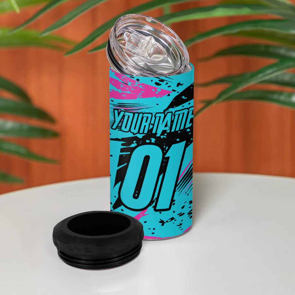 Personalized Ride Like a Girl 4 in 1 Can Cooler Tumbler Motocross Graphic and Turquoise Pink Graffiti Design - Wonder Print Shop
