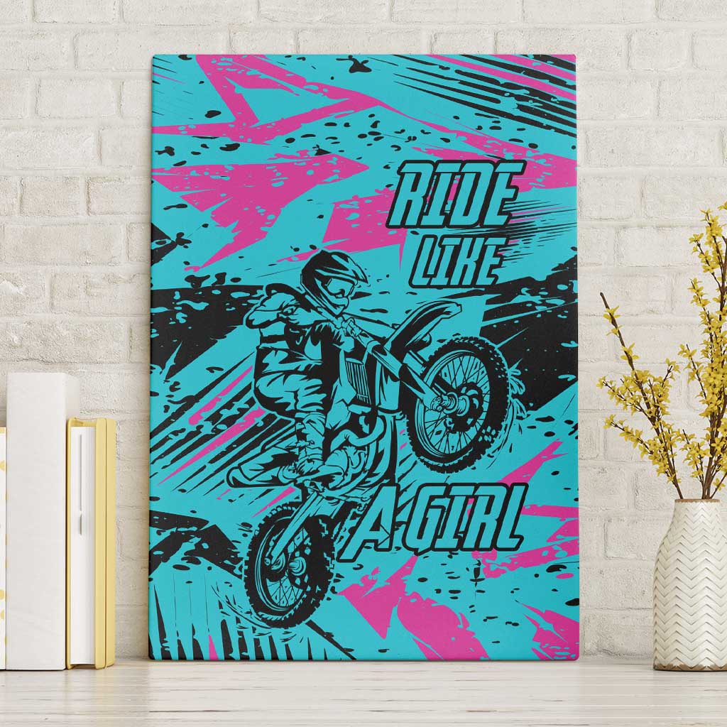 Personalized Ride Like a Girl Canvas Wall Art Motocross Graphic and Turquoise Pink Graffiti Design - Wonder Print Shop
