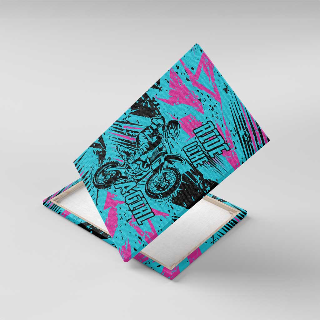 Personalized Ride Like a Girl Canvas Wall Art Motocross Graphic and Turquoise Pink Graffiti Design - Wonder Print Shop