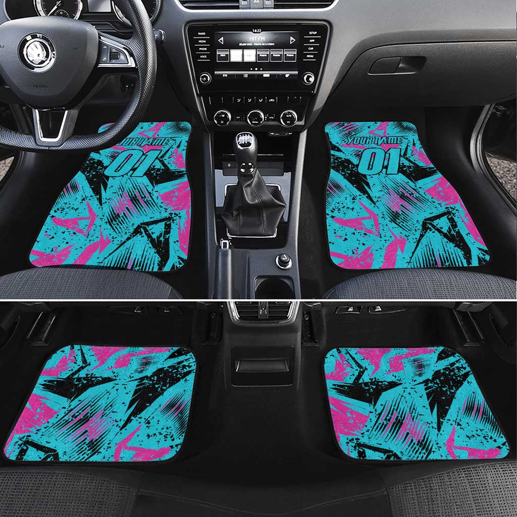 Personalized Ride Like a Girl Car Mats Motocross Graphic and Turquoise Pink Graffiti Design - Wonder Print Shop