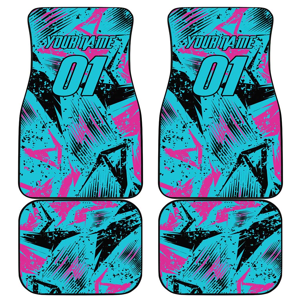 Personalized Ride Like a Girl Car Mats Motocross Graphic and Turquoise Pink Graffiti Design - Wonder Print Shop