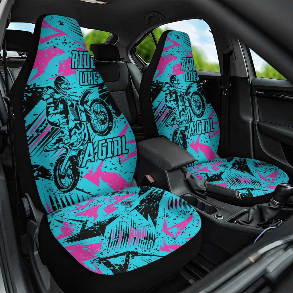 Personalized Ride Like a Girl Car Seat Cover Motocross Graphic and Turquoise Pink Graffiti Design - Wonder Print Shop