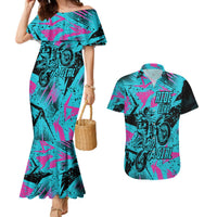 Personalized Ride Like a Girl Couples Matching Mermaid Dress and Hawaiian Shirt Motocross Graphic and Turquoise Pink Graffiti Design - Wonder Print Shop