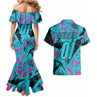 Personalized Ride Like a Girl Couples Matching Mermaid Dress and Hawaiian Shirt Motocross Graphic and Turquoise Pink Graffiti Design - Wonder Print Shop