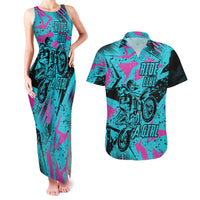 Personalized Ride Like a Girl Couples Matching Tank Maxi Dress and Hawaiian Shirt Motocross Graphic and Turquoise Pink Graffiti Design - Wonder Print Shop