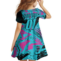 Personalized Ride Like a Girl Family Matching Long Sleeve Bodycon Dress and Hawaiian Shirt Motocross Graphic and Turquoise Pink Graffiti Design - Wonder Print Shop