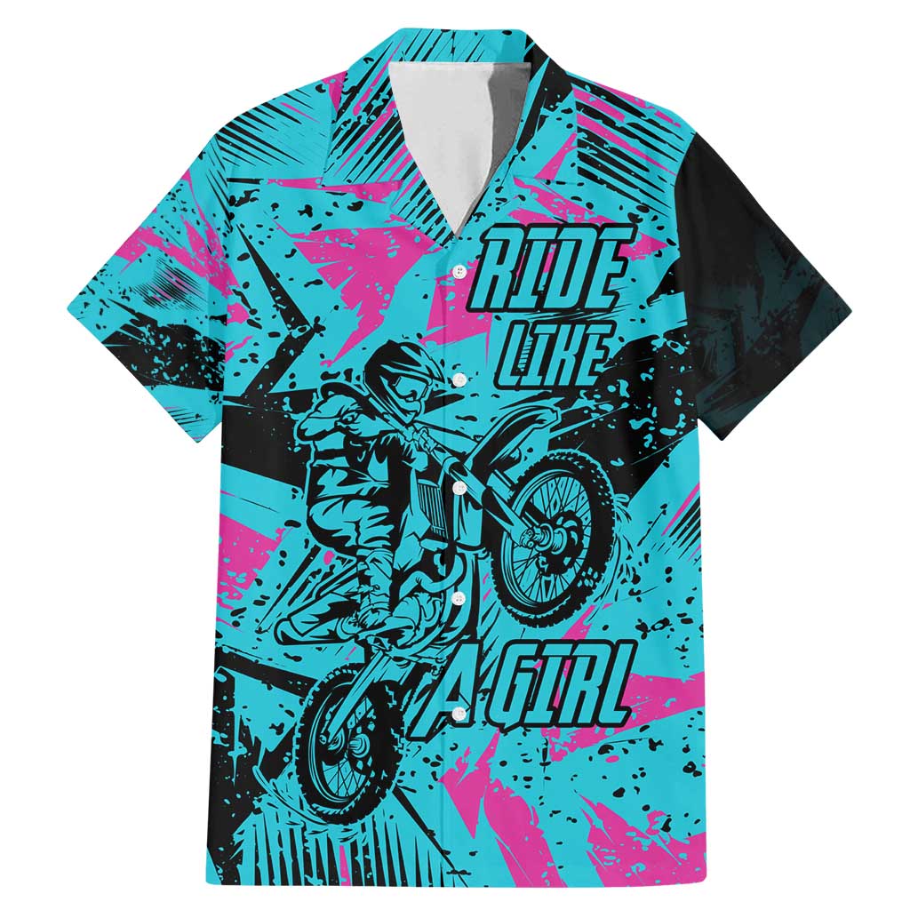 Personalized Ride Like a Girl Family Matching Mermaid Dress and Hawaiian Shirt Motocross Graphic and Turquoise Pink Graffiti Design - Wonder Print Shop