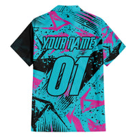 Personalized Ride Like a Girl Family Matching Off The Shoulder Long Sleeve Dress and Hawaiian Shirt Motocross Graphic and Turquoise Pink Graffiti Design - Wonder Print Shop