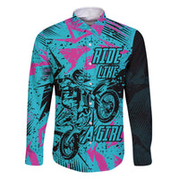 Personalized Ride Like a Girl Family Matching Off The Shoulder Long Sleeve Dress and Hawaiian Shirt Motocross Graphic and Turquoise Pink Graffiti Design - Wonder Print Shop