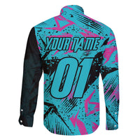 Personalized Ride Like a Girl Family Matching Off The Shoulder Long Sleeve Dress and Hawaiian Shirt Motocross Graphic and Turquoise Pink Graffiti Design - Wonder Print Shop