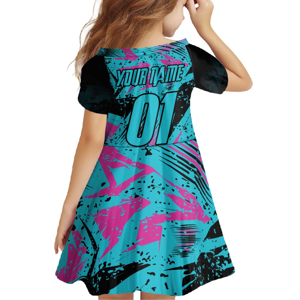 Personalized Ride Like a Girl Family Matching Off Shoulder Maxi Dress and Hawaiian Shirt Motocross Graphic and Turquoise Pink Graffiti Design - Wonder Print Shop