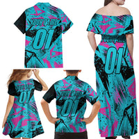 Personalized Ride Like a Girl Family Matching Off Shoulder Maxi Dress and Hawaiian Shirt Motocross Graphic and Turquoise Pink Graffiti Design - Wonder Print Shop