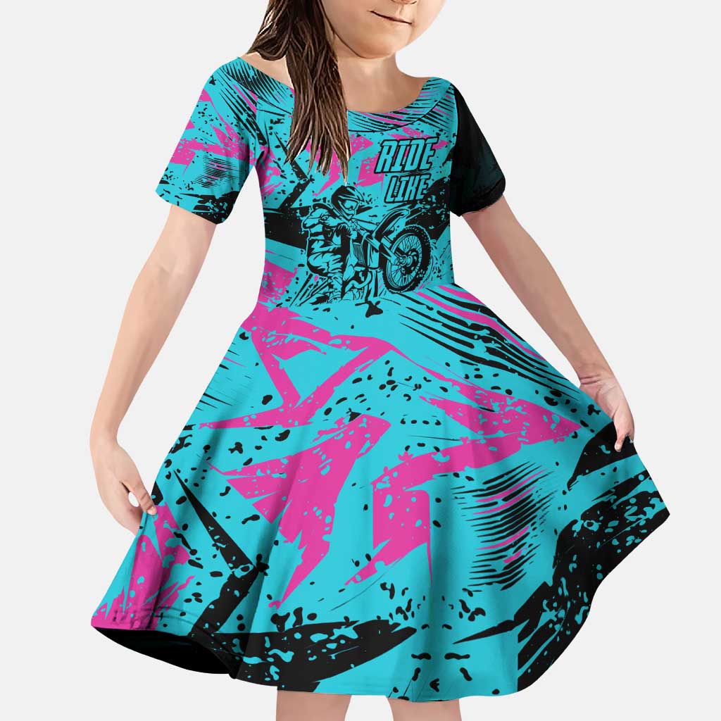 Personalized Ride Like a Girl Family Matching Puletasi and Hawaiian Shirt Motocross Graphic and Turquoise Pink Graffiti Design - Wonder Print Shop