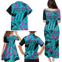 Personalized Ride Like a Girl Family Matching Puletasi and Hawaiian Shirt Motocross Graphic and Turquoise Pink Graffiti Design - Wonder Print Shop