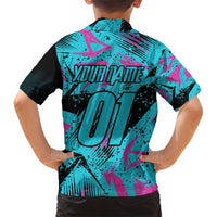 Personalized Ride Like a Girl Family Matching Short Sleeve Bodycon Dress and Hawaiian Shirt Motocross Graphic and Turquoise Pink Graffiti Design - Wonder Print Shop