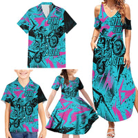 Personalized Ride Like a Girl Family Matching Summer Maxi Dress and Hawaiian Shirt Motocross Graphic and Turquoise Pink Graffiti Design - Wonder Print Shop