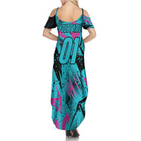 Personalized Ride Like a Girl Family Matching Summer Maxi Dress and Hawaiian Shirt Motocross Graphic and Turquoise Pink Graffiti Design - Wonder Print Shop
