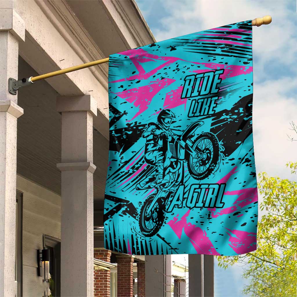 Personalized Ride Like a Girl Garden Flag Motocross Graphic and Turquoise Pink Graffiti Design - Wonder Print Shop