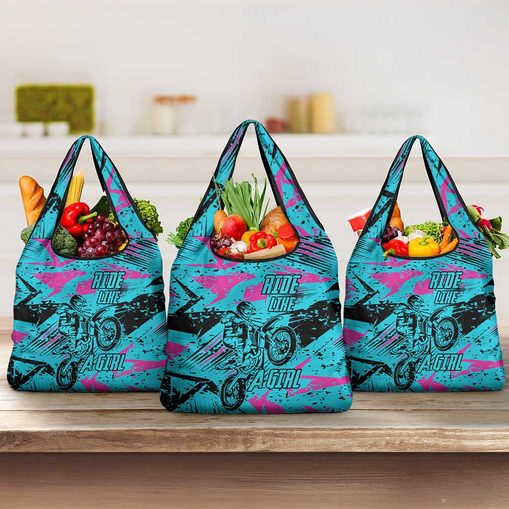 Personalized Ride Like a Girl Grocery Bag Motocross Graphic and Turquoise Pink Graffiti Design - Wonder Print Shop