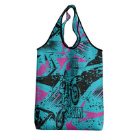 Personalized Ride Like a Girl Grocery Bag Motocross Graphic and Turquoise Pink Graffiti Design - Wonder Print Shop