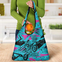 Personalized Ride Like a Girl Grocery Bag Motocross Graphic and Turquoise Pink Graffiti Design - Wonder Print Shop