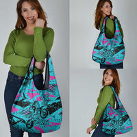 Personalized Ride Like a Girl Grocery Bag Motocross Graphic and Turquoise Pink Graffiti Design - Wonder Print Shop